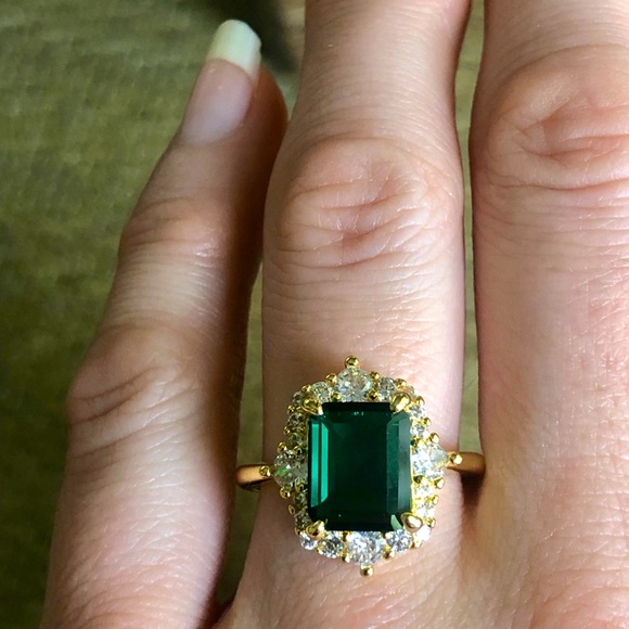 18kt Gold Plated Green Emerald CZ Ring - Picture 5 of 10